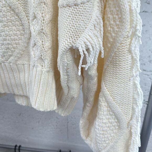 Cozy Cream Cable Knit Sweater - Line & Dot - Size Small Fringe Pullover - NWOT - Picture 4 of 4